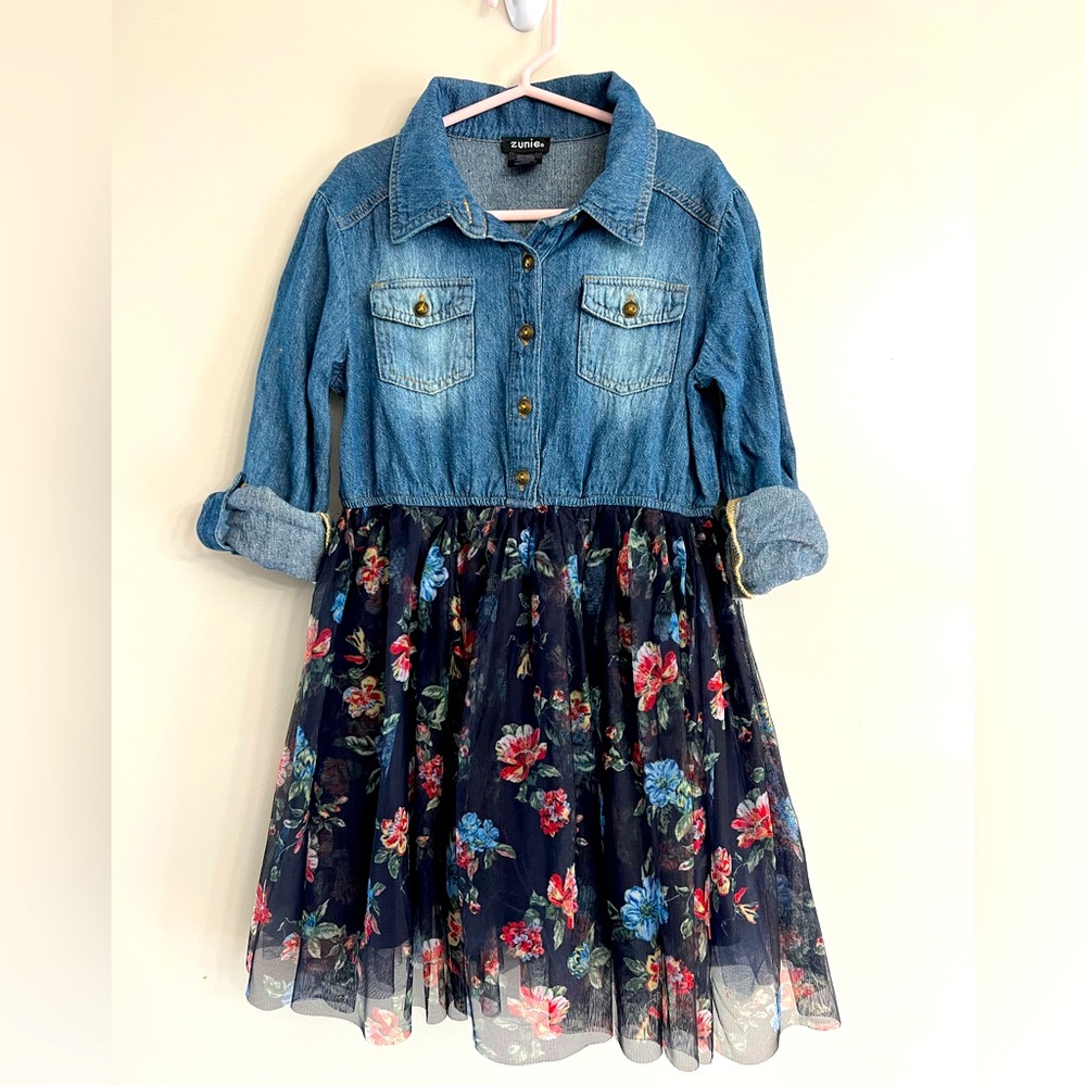 Girls Denim Top Floral Tutu Dress